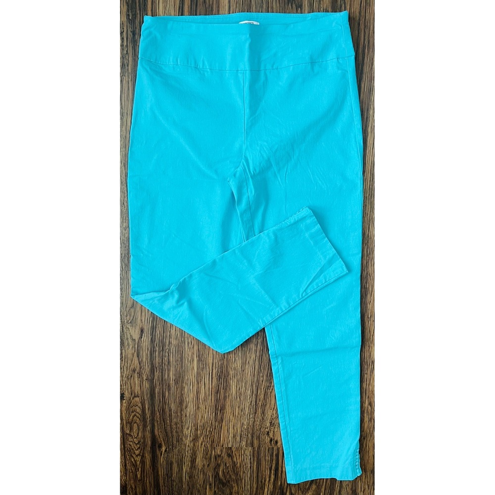 Crown & Ivy Womens Turquoise Blue Pull On Ankle Pants Size 6 Eyelet Trim Hem